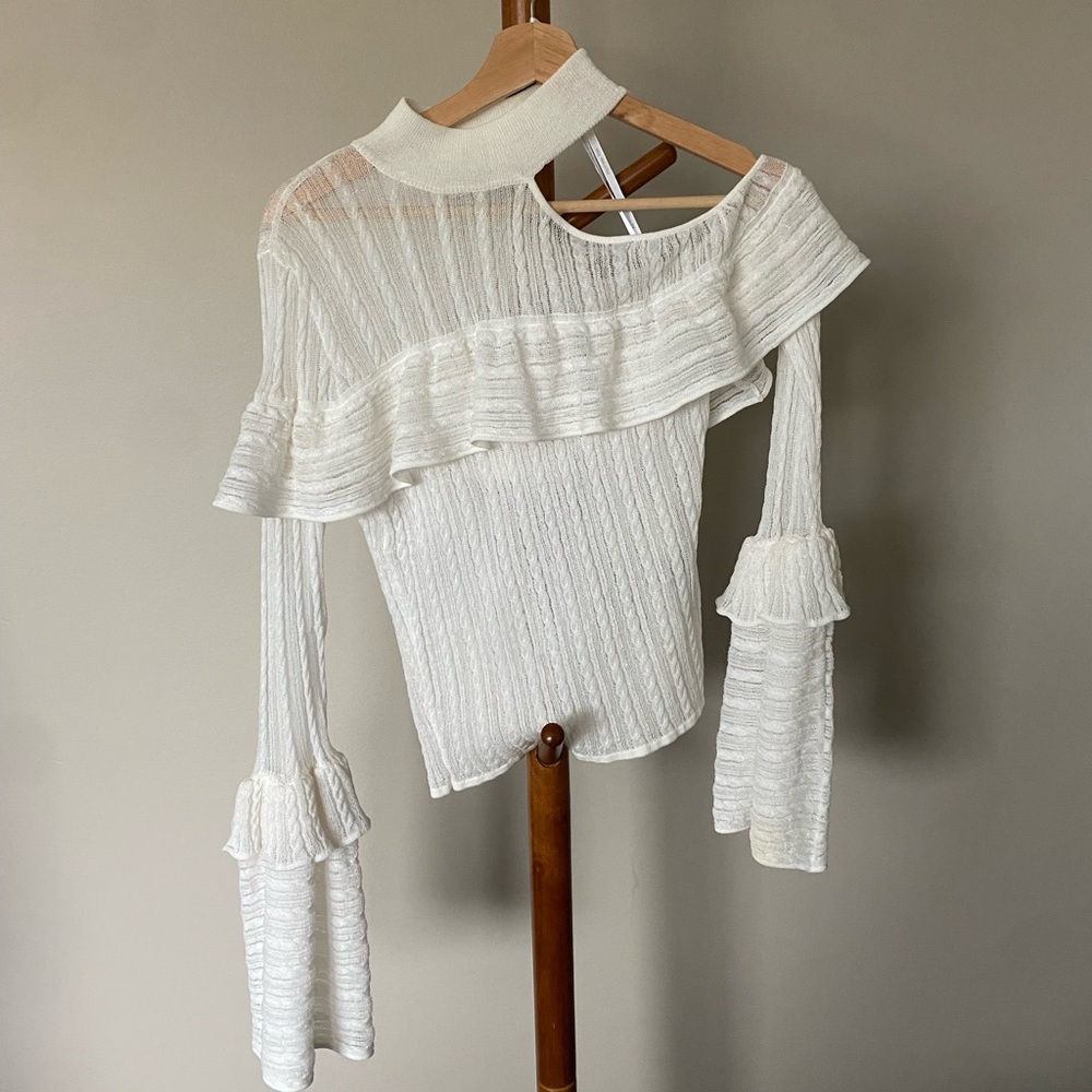 Self-Portrait One Shoulder Lace Ruffle Blouse
